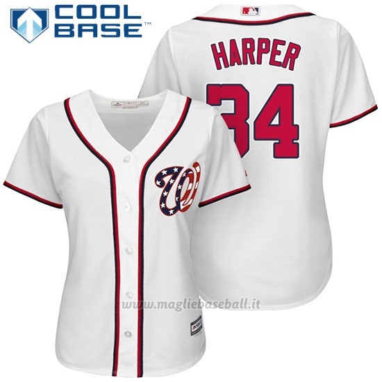 Maglia Baseball Donna Washington Nationals 34 Bryce Harper Bianco2017 Cool Base